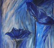 Lilien blau (100 x 100 cm Acryl auf Leinwand)